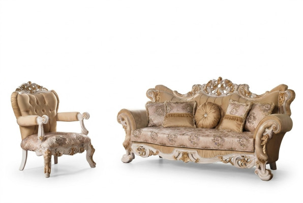 Wohnzimmer Luxus Sofa Beige Sofagarnitur Sofas Sessel 3+1 Sitzer Stoff Design