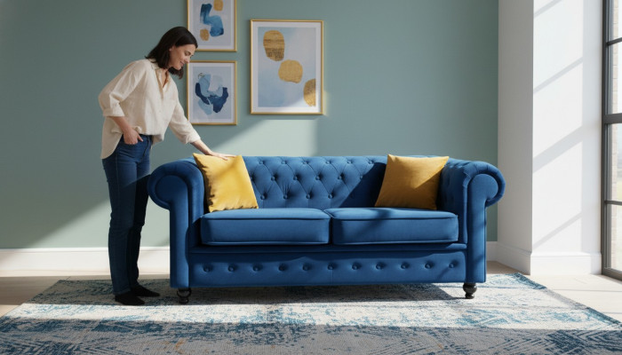 Blaue Wohnzimmer Couch Polster Möbel Zweisitzer Couchen Sofas Stoff Textil
