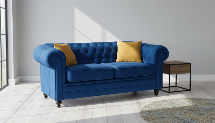 Blaue Wohnzimmer Couch Polster Möbel Zweisitzer Couchen Sofas Stoff Textil