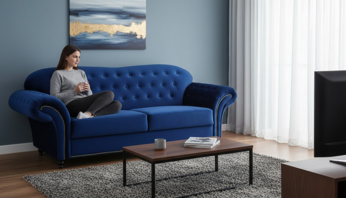 Dreisitzer Couch Textil Blaue Sofa Polster Möbel Einrichtung Sofas Couchen