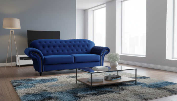Dreisitzer Couch Textil Blaue Sofa Polster Möbel Einrichtung Sofas Couchen