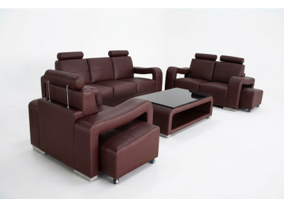 Garnitur Leder Sofa mit USB Polster Couchen Sofas Luxus Neu Wohnlandschaft 3+2+1