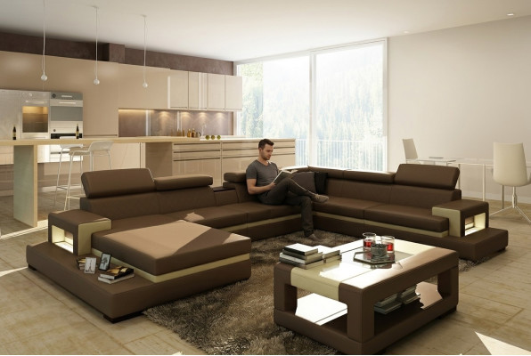 Ledersofa Sofa Ecksofa U Form Couch Wohnlandschaft Designer Sitz Ecke LEONARDO-B