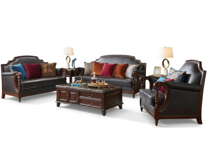 Luxus Möbel Sofagarnitur Couch Sofa 3 2 1 Sitzer Wohnzimmer Holz 3tlg.