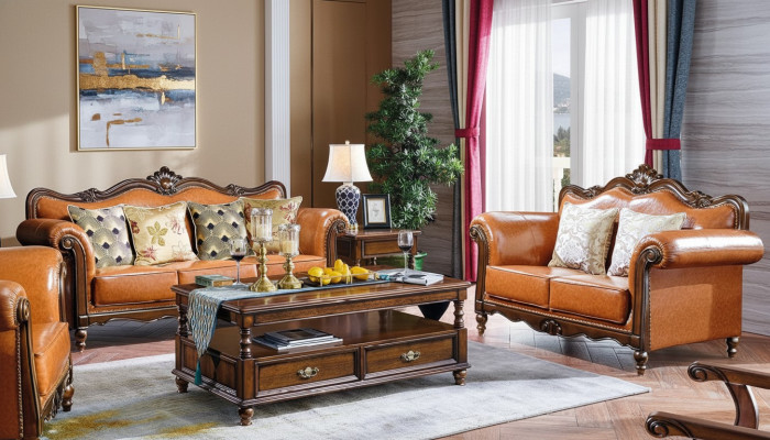 Wohnzimmer Garnitur Sofagarnitur 3+2 Sitz Couch Polster Sofa Luxus Möbel Orange