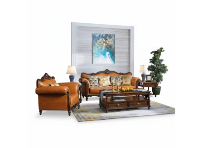 Sofagarnitur 3+1 Sitzer Couch Ledersofa Klassische Couchen Orangene
