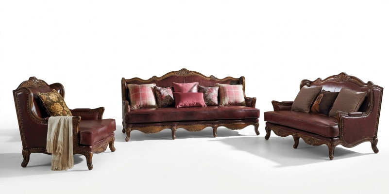 Sofagarnitur 3+2+1 Sitzer Sofa Sitz Garnitur Kolonial Möbel Braun