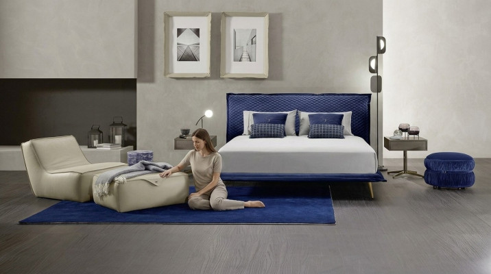 Doppelbett Betten Bettrahmen Bett Holz Schlafzimmer Blau Klassisch Prianera Neu