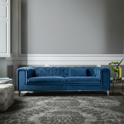 Sofa 3 Sitzer Blau Luxus Textil Wohnzimmer Design Italienischer Möbel