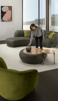 Textil Sofa 3 Sitzer Polster Leder Modern Relax Sitz Luxus Möbel Ecksofa Rund