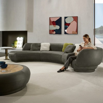 Rundsofa Eckcouch 6 Sitzer Couch Sofa Leder Luxus Möbel Wohnzimmer