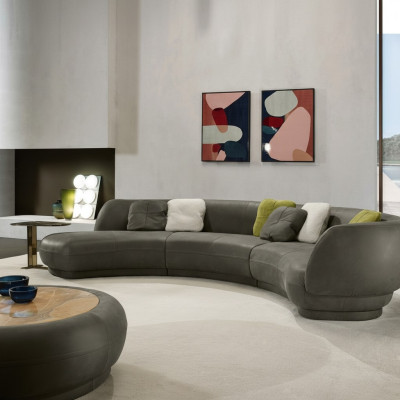 Rundsofa Eckcouch 6 Sitzer Couch Sofa Leder Luxus Möbel Wohnzimmer