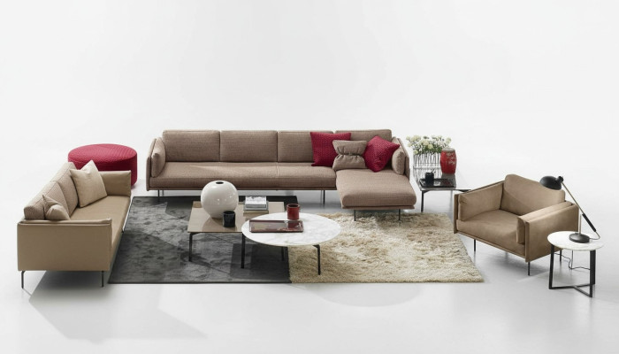 Braun Ecksofa L-Form Sofa Couch Design Polster Modern Textil Wohnzimmer