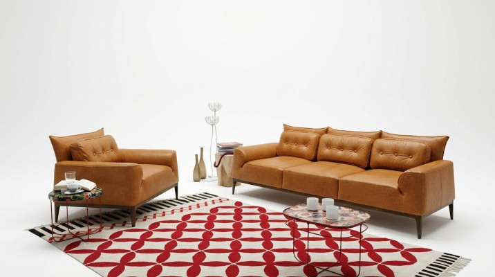 Garnitur Sessel Sofas Sofagarnitur 3+1 Sitzer Braun Wohnzimmer Polster