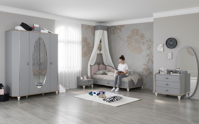 Kinderzimmer Design Set Bett Nachttisch Kommode Kleiderschrank 4 tlg.