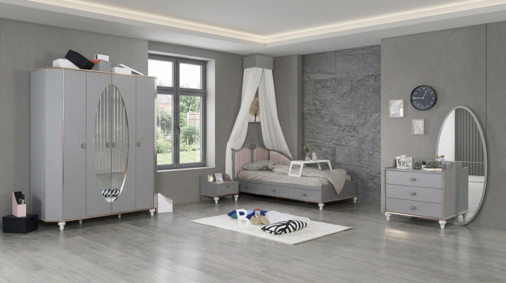 Kinderzimmer Design Set Bett Nachttisch Kommode Kleiderschrank 4 tlg.