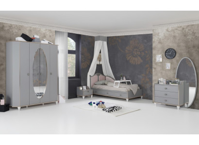 Kinderzimmer Design Set Bett Nachttisch Kommode Kleiderschrank 4 tlg.