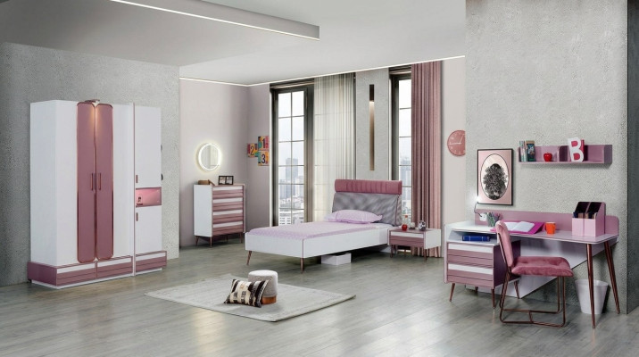 Kinderzimmer Komplett Bett Kleiderschrank Kommode Spiegel Wandregal 7tlg
