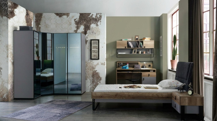 Jugendzimmer Set Bett Eckschrank Nachttisch Schreibtisch Möbel 4tlg Neu