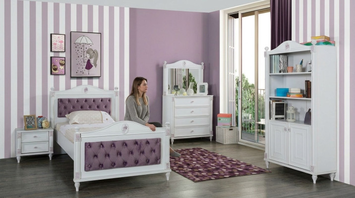Design Jugendzimmer Set Bett Nachttische Kommode Komplett 4tlg.