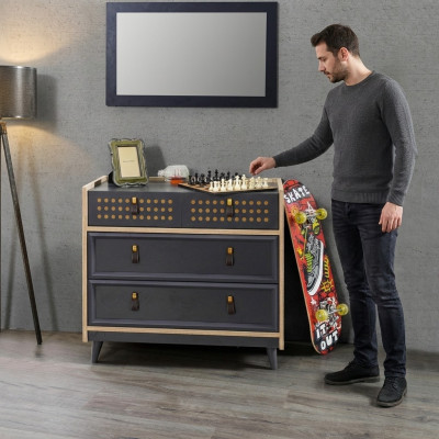Jugendzimmer Kommode mit Spiegel Luxus Konsole Kommoden Möbel Blau