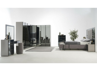 Luxus Glas Schlafzimmer Bett Nachttisch Eckschrank Kommod Spiegel Hocker Grau