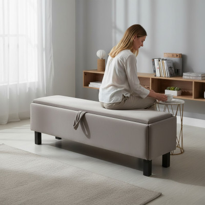 Fußhocker Bank Truhe mit Fach Schlafzimmer Bänke gepolsterte Sitzbank Möbel Neu