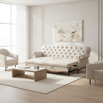 Chesterfield Schlafsofa Sofa mit Bettfunktion Dreisitzer Couch Textil