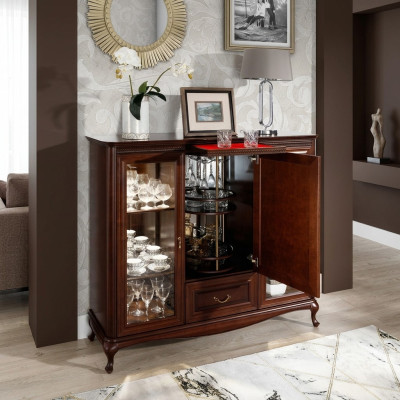 Hausbar Schrank Anrichte mit drehbaren Flaschen Schrank Vitrine Holz