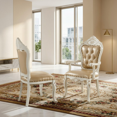Klassischer Chesterfield Stuhl Esszimmer Sessel Beiger Lehnstuhl Einsitzer Barock-Stil