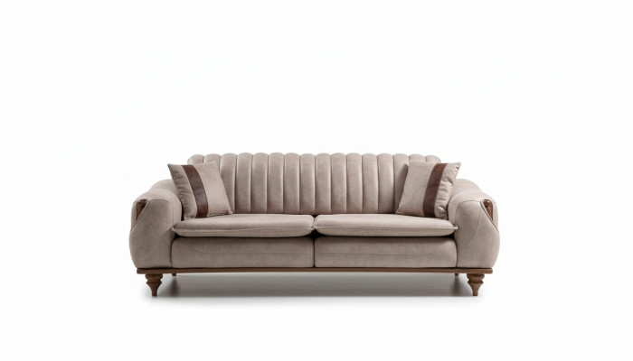 Beige Dreisitzer Chesterfield Couch Polster Möbel Textil Couchen Stoff