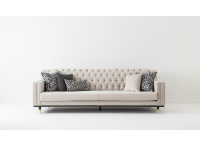 Klassische Chesterfield Dreisitzer Möbel Sofa Luxus Couchen Beige 3 Sitz Sofas