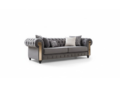 Luxus Wohnzimmer Sofa 3 Sitz Dreisitzer Grau Chesterfield Klassische Couchen