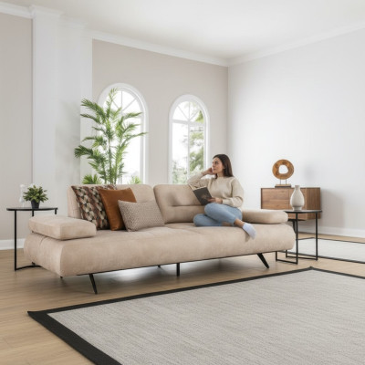 Sofa 2 Sitzer Polstersofa beige Textill Leder Design Modern Couch Sofas Luxus