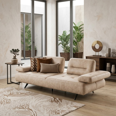 Sofa 2 Sitzer Polstersofa beige Textill Leder Design Modern Couch Sofas Luxus