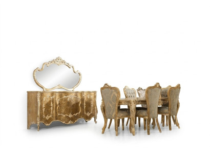 Luxus Esszimmer Set Garnitur Stuhl 6x Anrichte Spiegel Esszimmer Gruppe Komplett