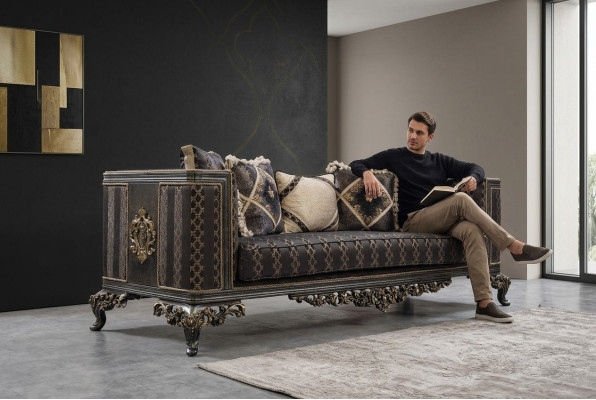 Barock Rokoko 3Sitzer Designer Sofa Couch Polster Sofas Couchen Stoff Textil Neu