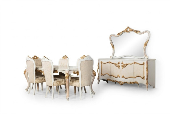 Komplett Set Esstisch + 6 Stühle Esszimmer Ess Gruppe Holz Anrichte+Spiegel 9tlg