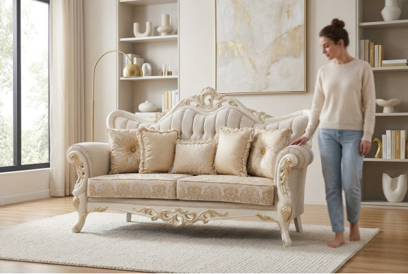 Sofa 3 Sitzer Stoff Dreisitzer Sofas Luxus Wohnzimmer Barock Stil Couch Barock