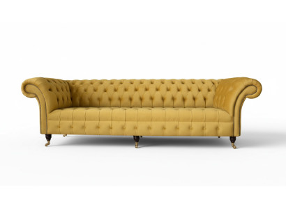 Eleganz Design Sofa 4 Sitzer Couch Polster Luxus Textil Chesterfield Sofas Gelb