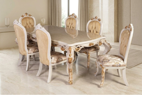 Beige Klassische Esszimmermöbel Designer Esstisch mit Chesterfield Poslterstühlen