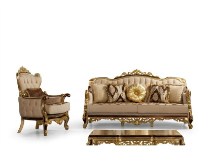 Luxus Sofa Beige Sofagarnitur Sessel 3+1 Sitzer Stoff Design Sofas
