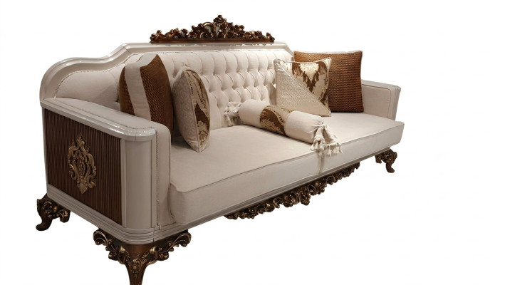 Dreisitzer Chesterfield Barock Couch Möbel Sofa Couchen Stoff Gold