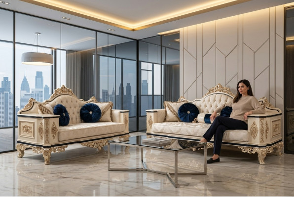 Chesterfield Sofagarnitur Set 3+1 Luxus 2tlg. Stoff Sofa Wohnzimmer
