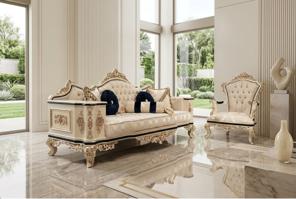 Chesterfield Sofagarnitur Set 3+1 Luxus 2tlg. Stoff Sofa Wohnzimmer