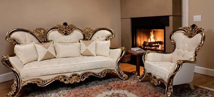 Polster Garnitur Chesterfield 3+1 Sitz + Couchtisch Holz Barock Rokoko