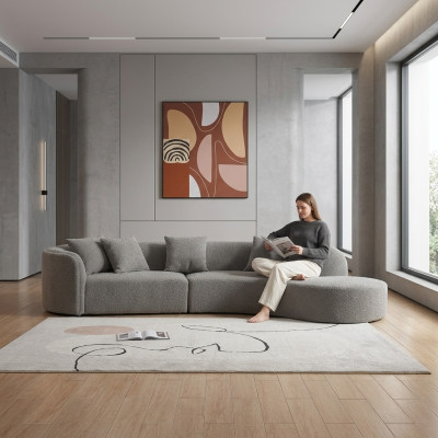 Grauer Fünfsitzer Luxus Sofa Große Wohnlandschaft Moderne Möbel Neu