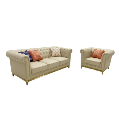 Luxus Sofa Beige Sofagarnitur Sofas Sessel 3+1 Sitzer Stoff Design