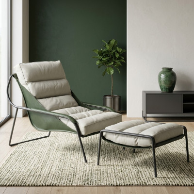 Sessel + Hocker Set Luxus Relax Einsitzer Möbel Stuhl Fußhocker 2tlg.