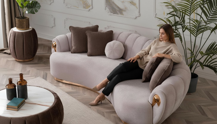 Luxus Sofa Big Couch Runde Couchen xxl Sofas Sitzmöbel Stoff 263cm Grau